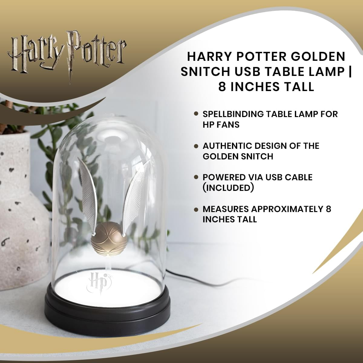 Enchanting Harry Potter Golden Snitch USB Table Lamp - 8 Inches Tall