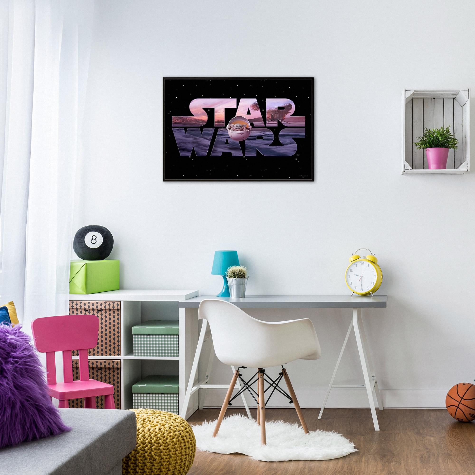 Epic Star Wars: The Mandalorian 13 x 19 Inch Framed MDF Wall Art with The Child Logo - Must-Have for Fans!