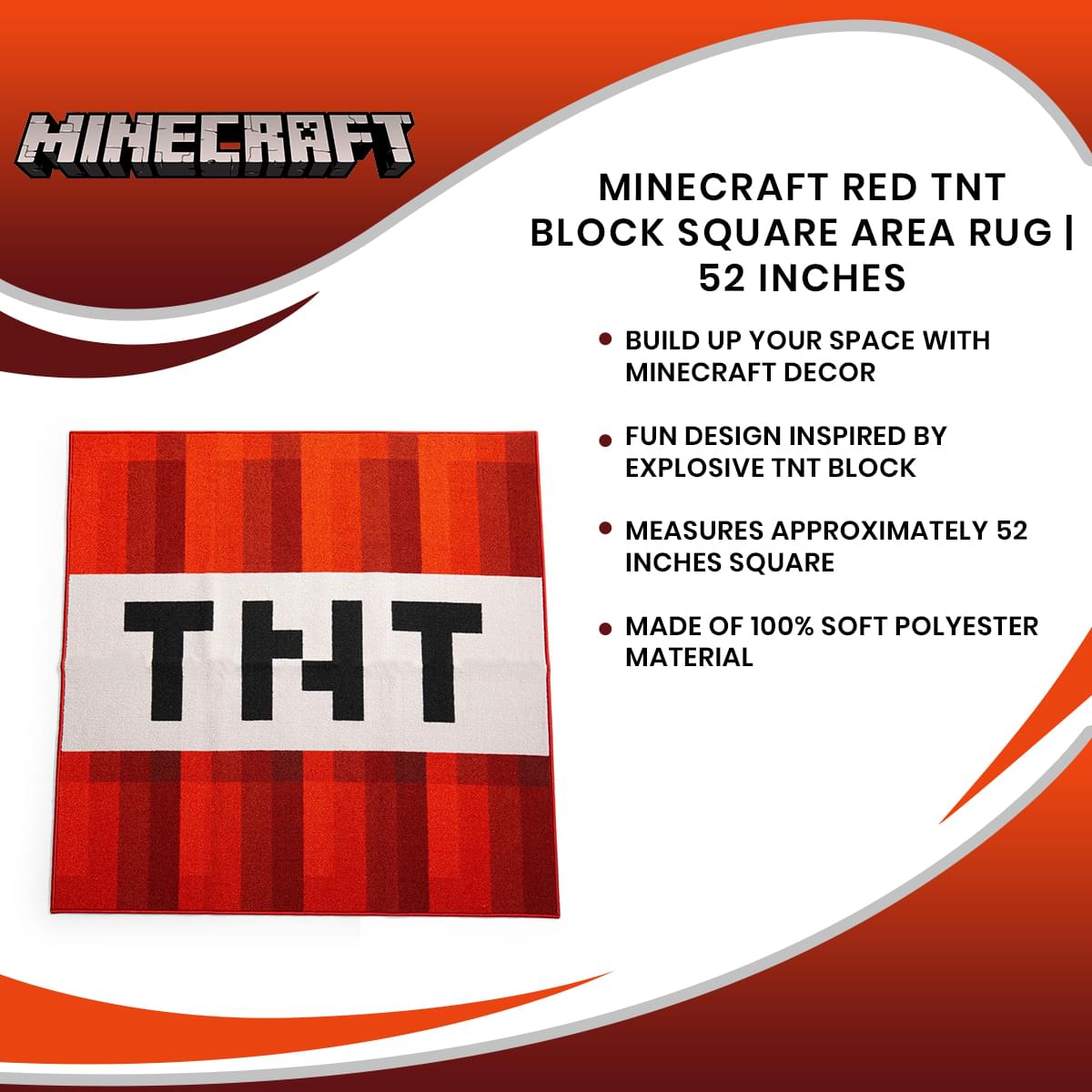 Epic Minecraft Red TNT Block 52-Inch Square Area Rug