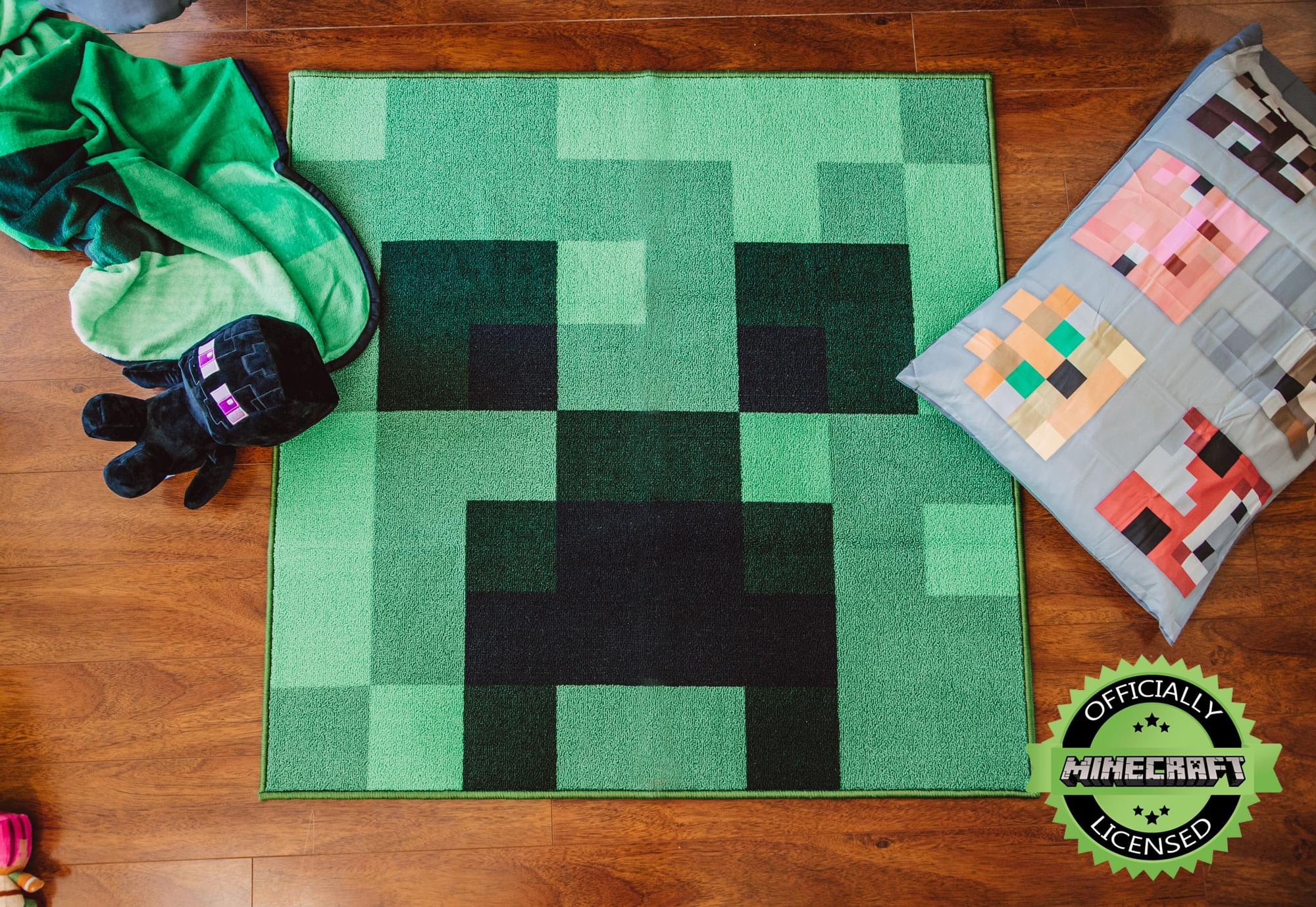 Explosive Minecraft Creeper 39-Inch Square Area Rug
