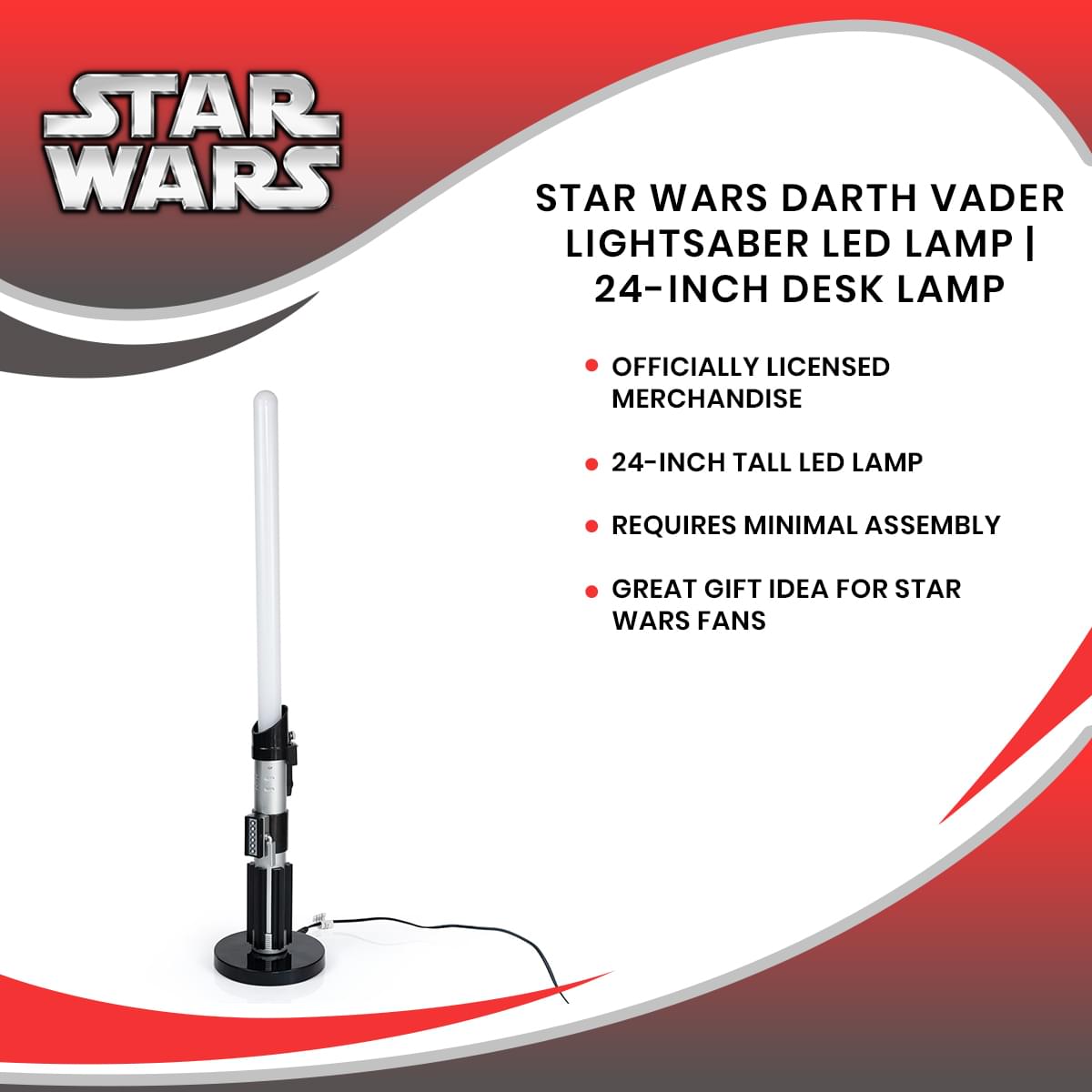 Illuminate Your World with the Star Wars Darth Vader 24-Inch LED Lightsaber Desk Lamp