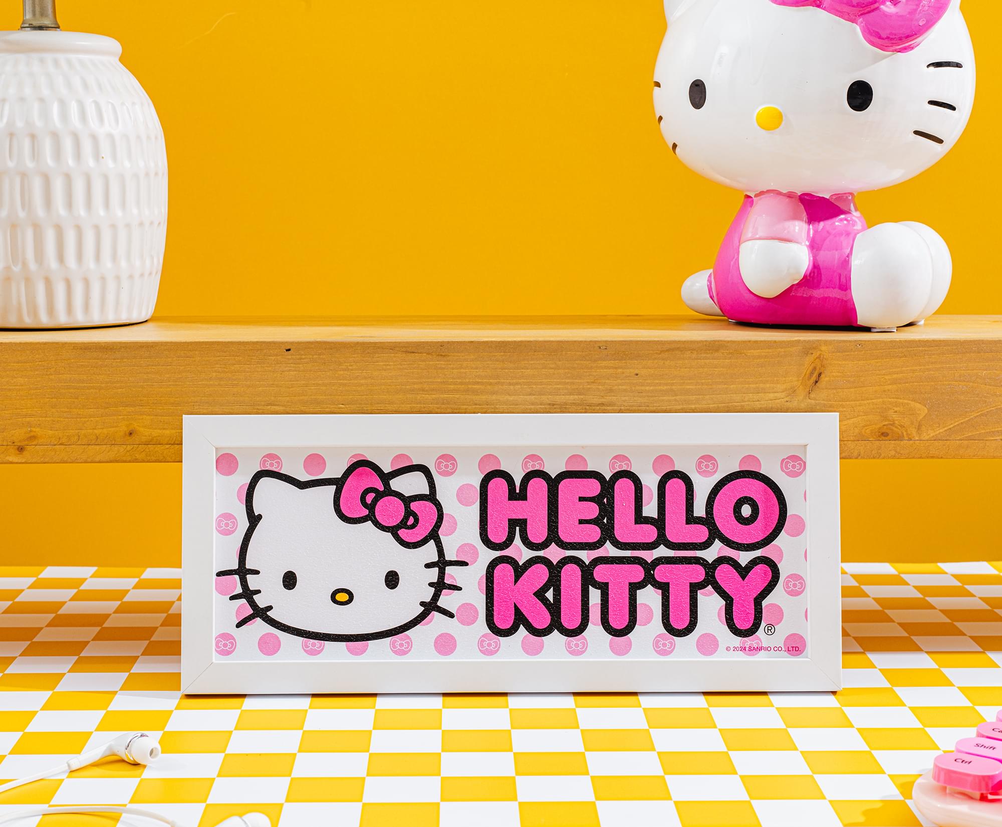 Adorable Sanrio Hello Kitty Pink 12 x 5 Inch Framed MDF Wall Art