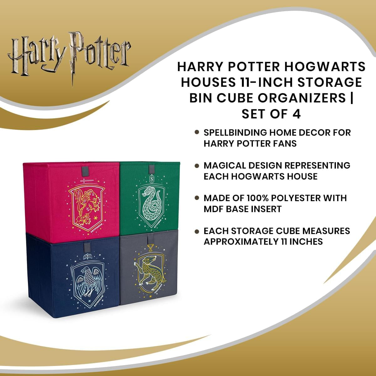 4-Pack Harry Potter Hogwarts Houses 11-Inch Magic Storage Bin Cubes