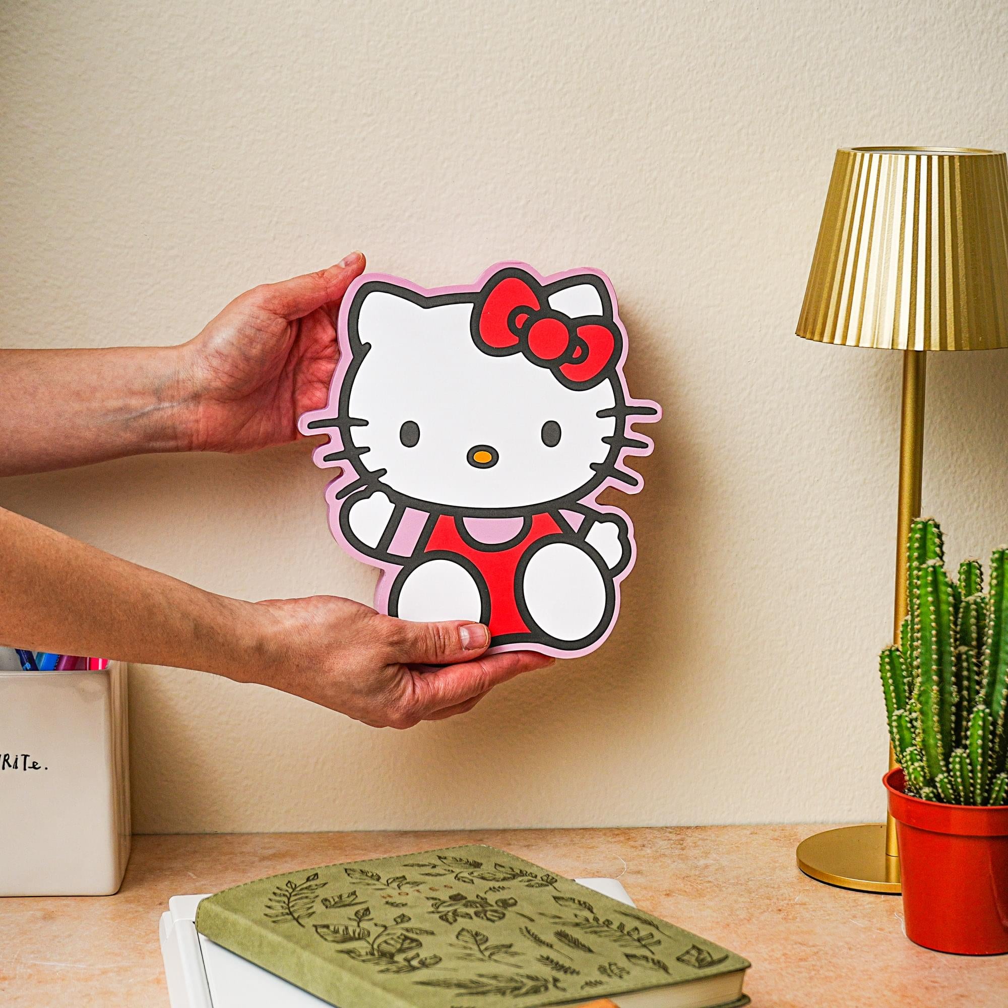 Sanrio Hello Kitty Cheerful Die-Cut Wooden Wall Art Sign - 8 x 7 Inches