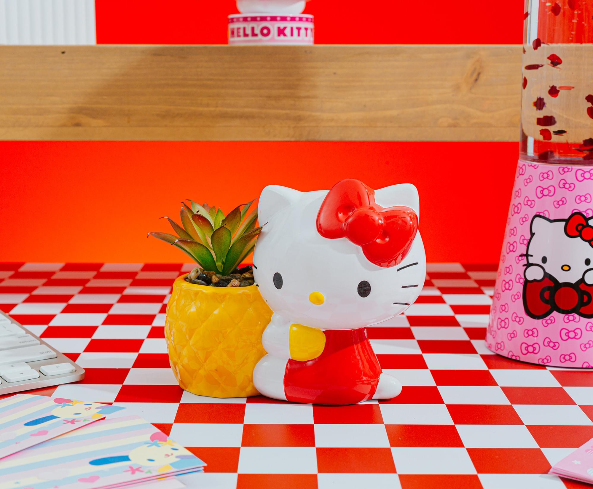 Sanrio Hello Kitty Pineapple Ceramic Mini Planter with Artificial Succulent - Adorable Home Decor