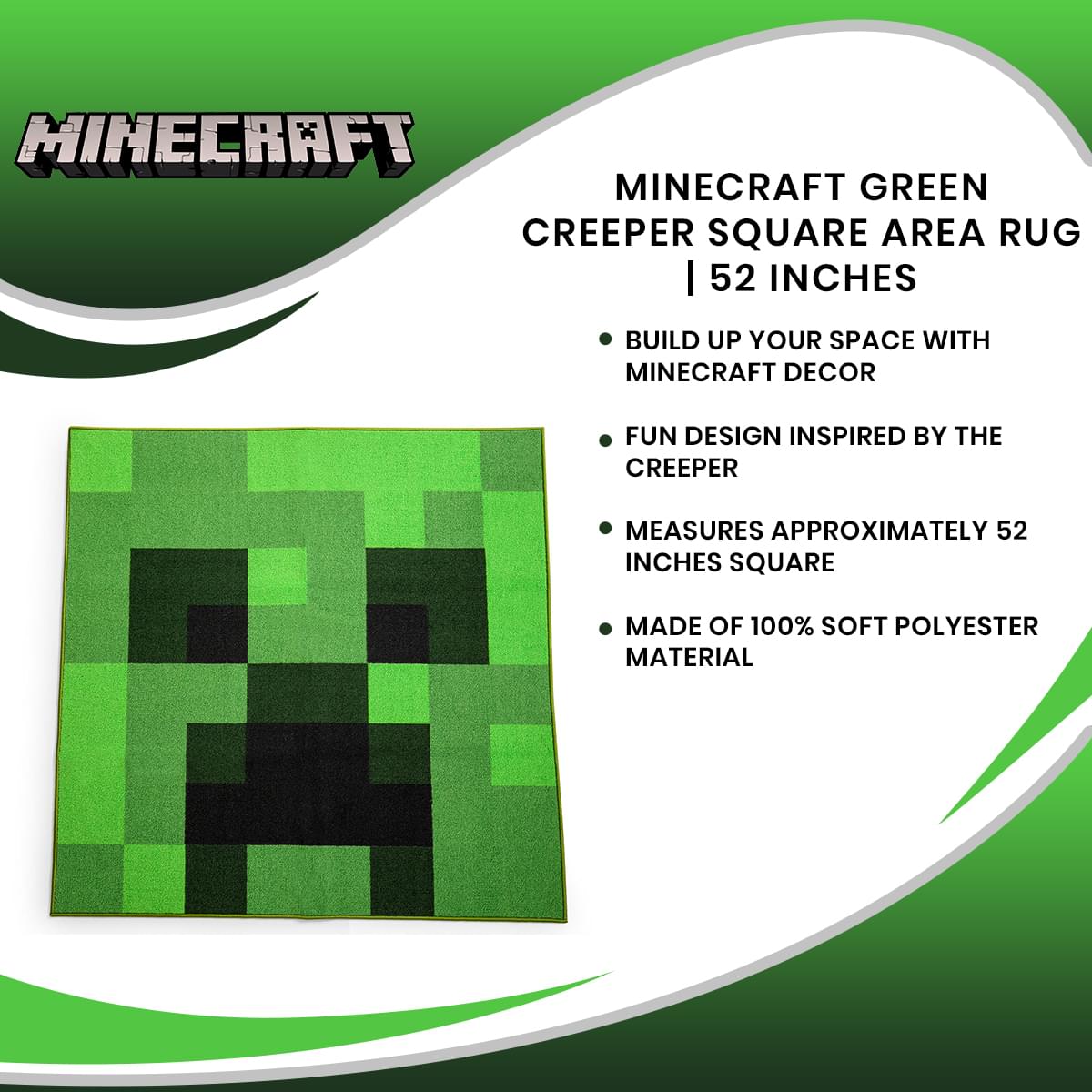 Epic Minecraft Green Creeper 52-Inch Square Area Rug
