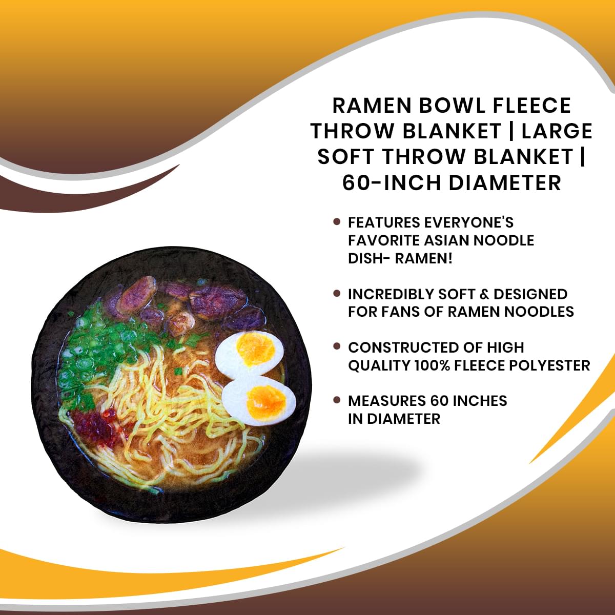 Ramen Bowl Delight Fleece Throw Blanket - 60-Inch Diameter Soft Luxury