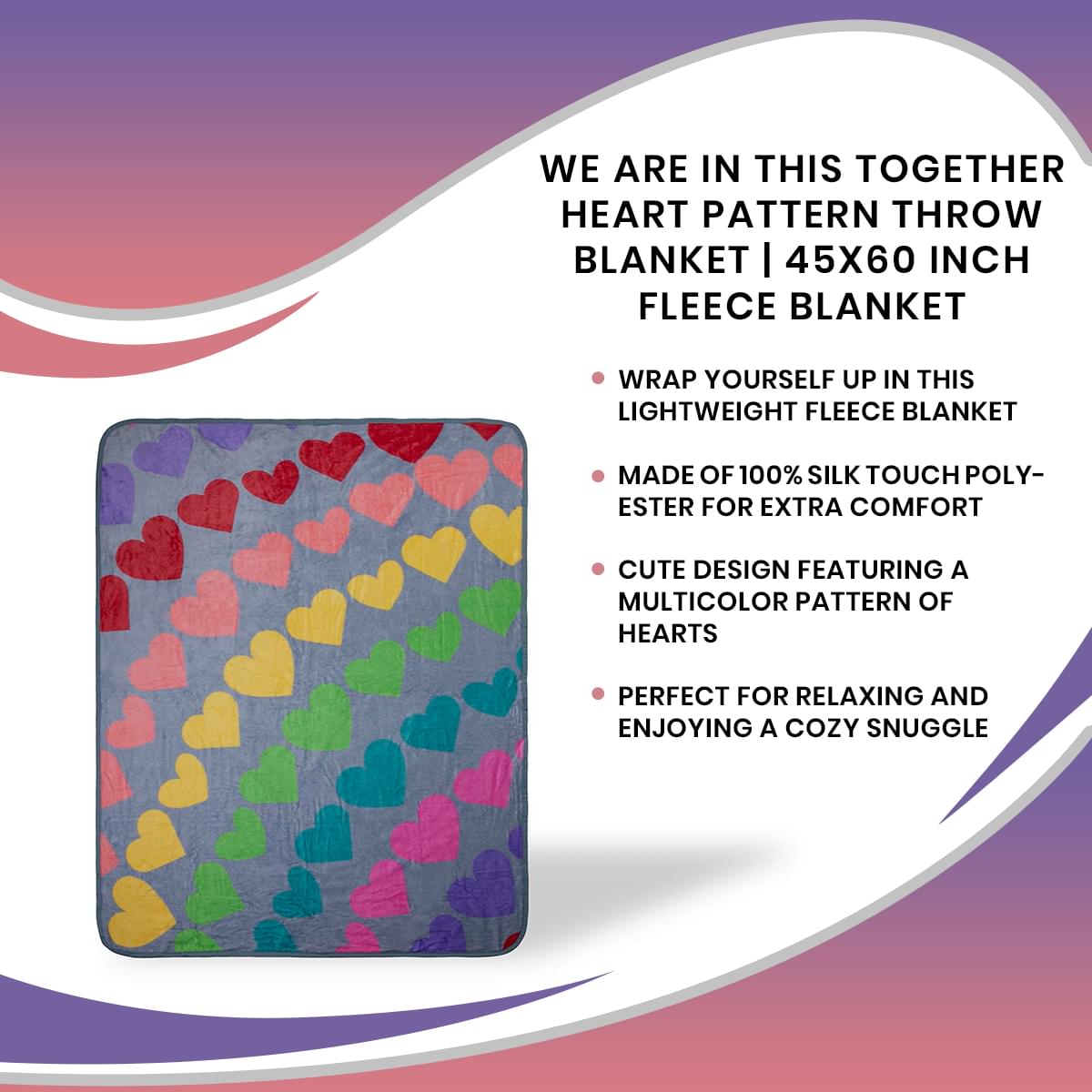 Togetherness Rainbow Window Hearts Throw Blanket - 45 x 60 Inches