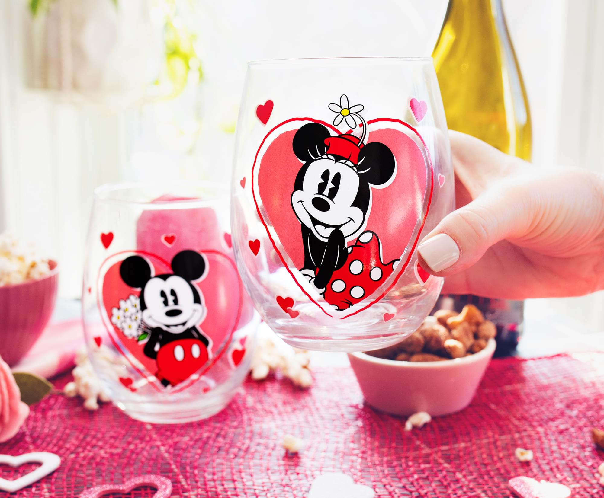 Disney's Enchanting Mickey & Minnie Hearts Stemless Wine Glass Set
