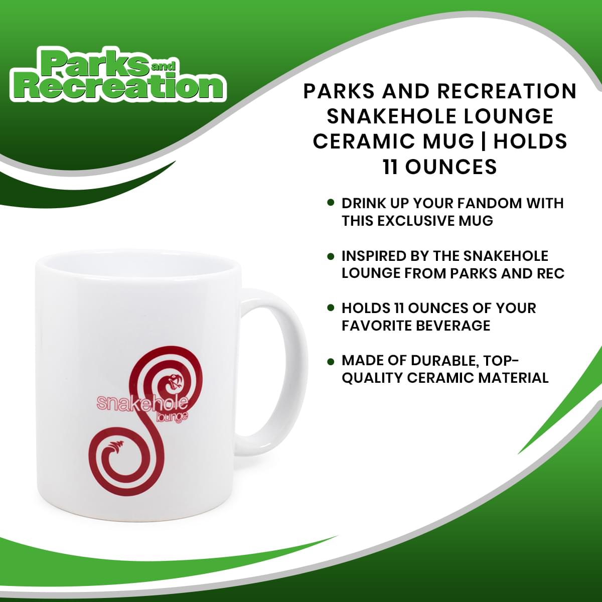 Parks and Rec's Snakehole Lounge Ceramic Mug - 11 Ounce Party Pleaser
