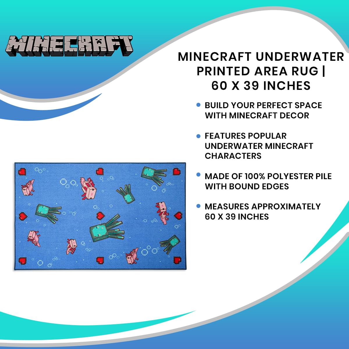 Dive into Minecraft: 60 x 39 Inches Underwater Printed Area Rug