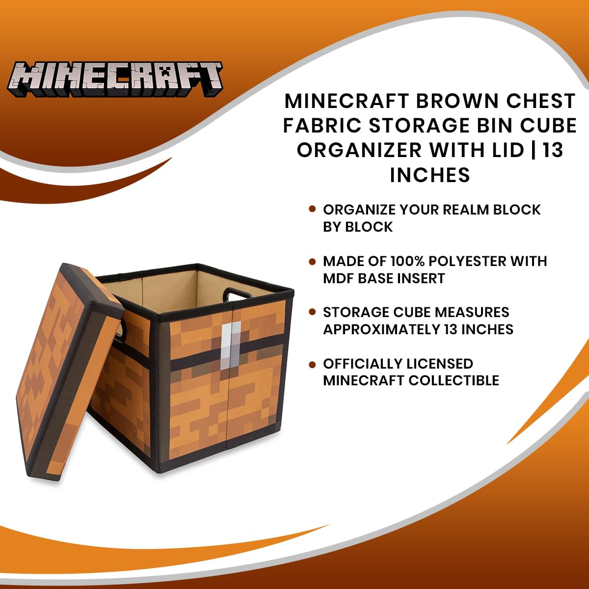 Minecraft Brown Chest 13-Inch Fabric Storage Bin Cube Organizer with Lid