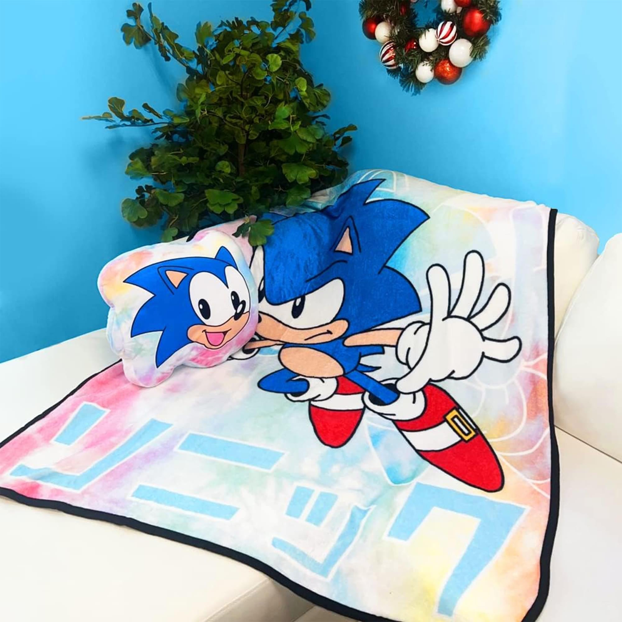 Cozy Sonic The Hedgehog Tie-Dye Fleece Throw Blanket & Pillow Set