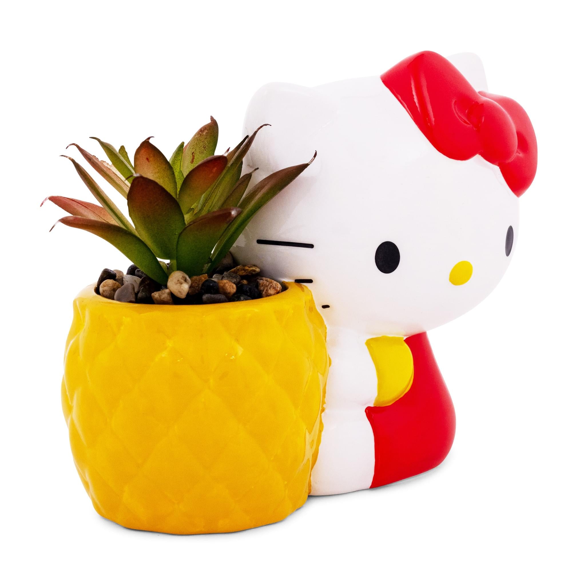 Sanrio Hello Kitty Pineapple Ceramic Mini Planter with Artificial Succulent - Adorable Home Decor