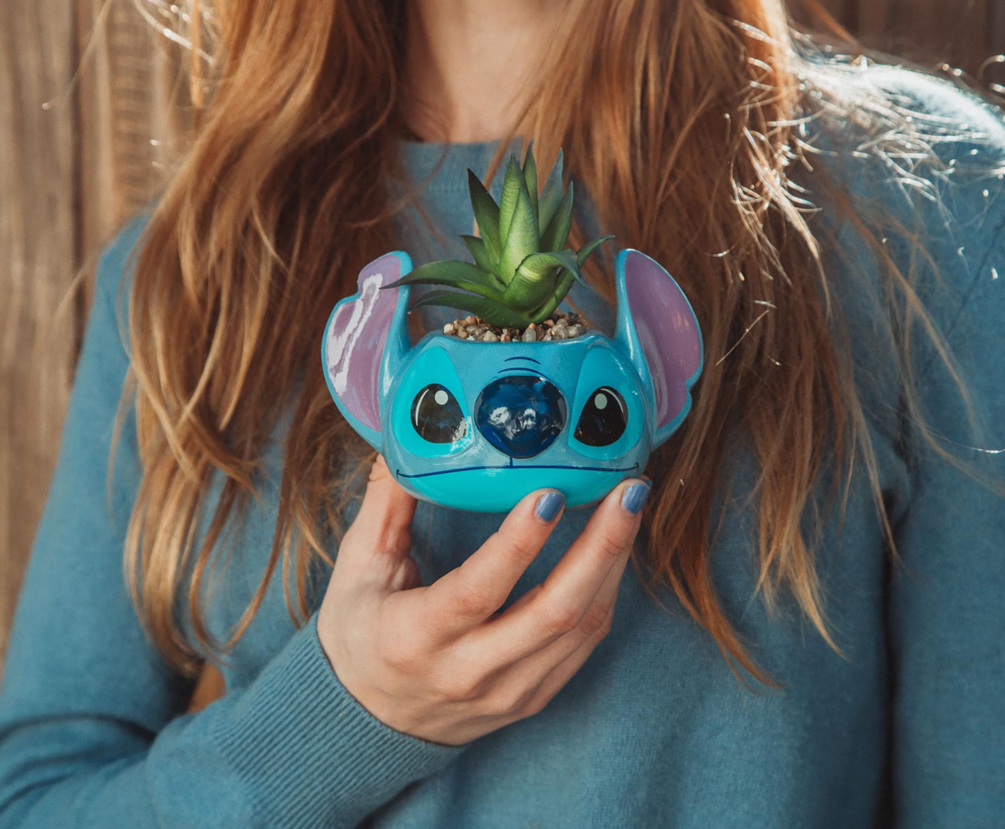 Enchanting Disney Lilo & Stitch 3-Inch Ceramic Mini Planter with Artificial Succulent