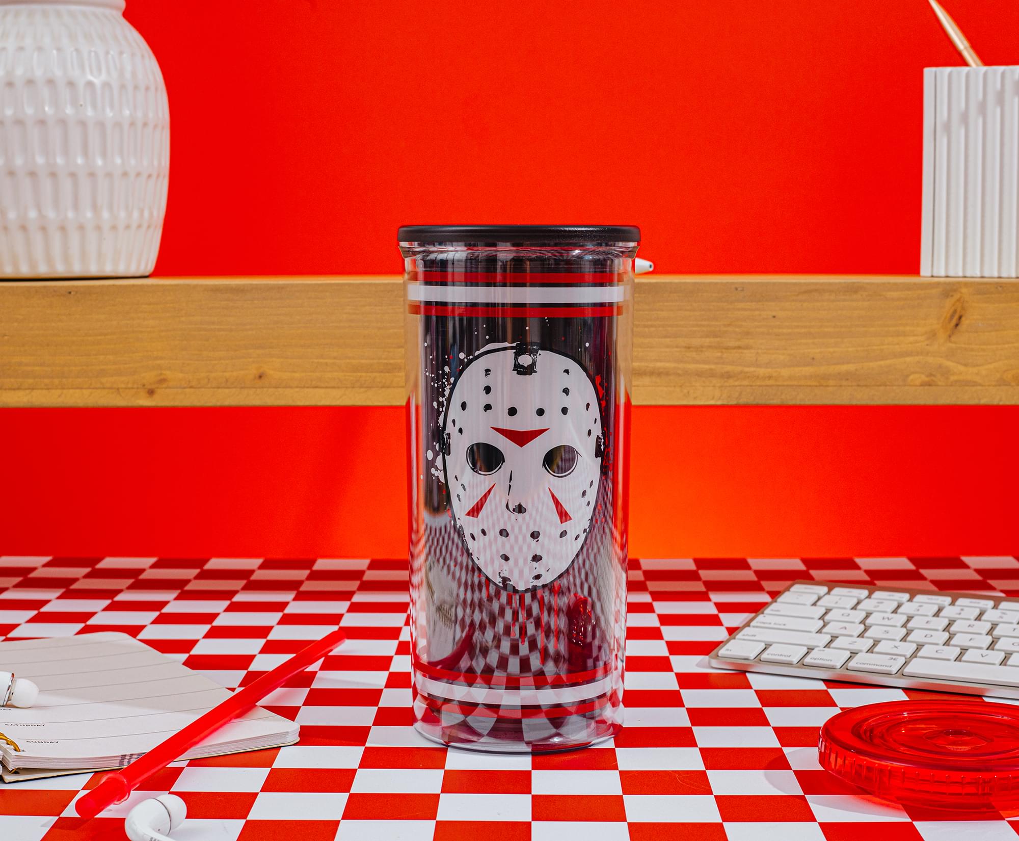 Jason Mask Carnival Cup with Lid and Straw for Friday The 13th | 20 Oz Capacity