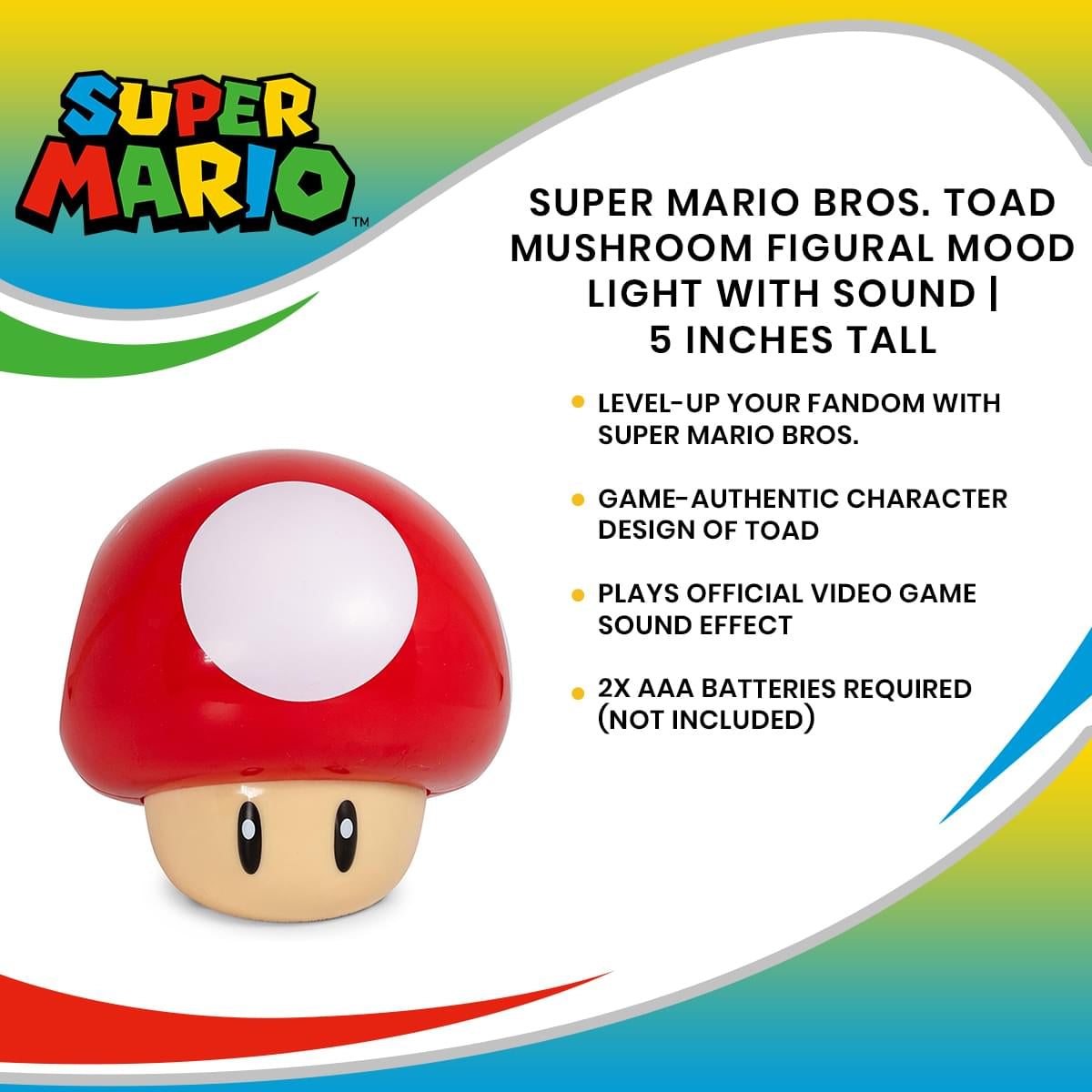 Super Mario Bros. Toad Mushroom 5-Inch Figural Mood Light with Sound - Level Up Your Space!